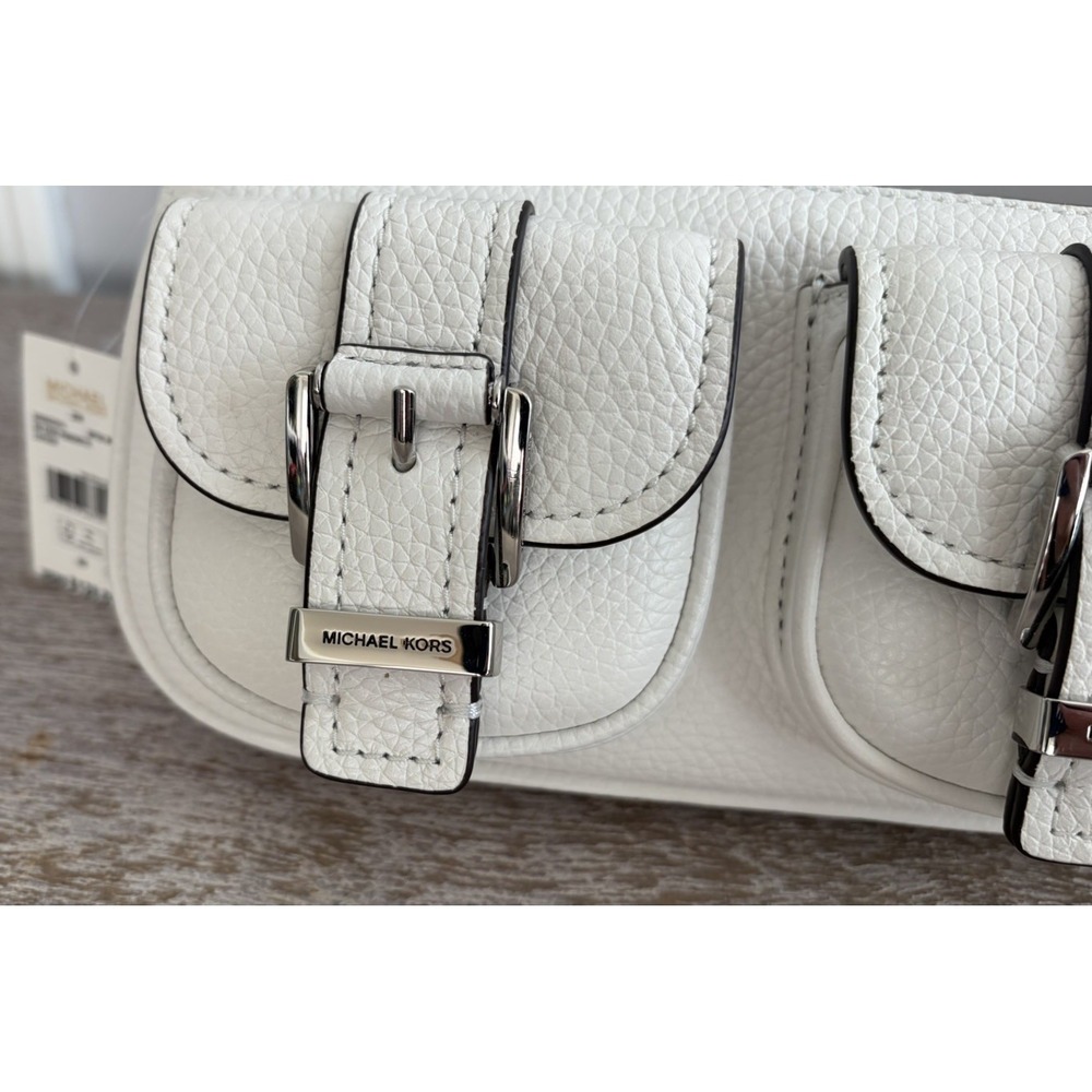 NEW Michael Kors Zoe Small Convertible Pouchette White Pebbled Leather Purse Bag - Picture 6 of 16
